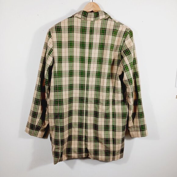 Bardot, Plaid Long Blazer Jacket Green & Soft Gold, Pink Highlight Medium Preppy - Picture 4 of 15